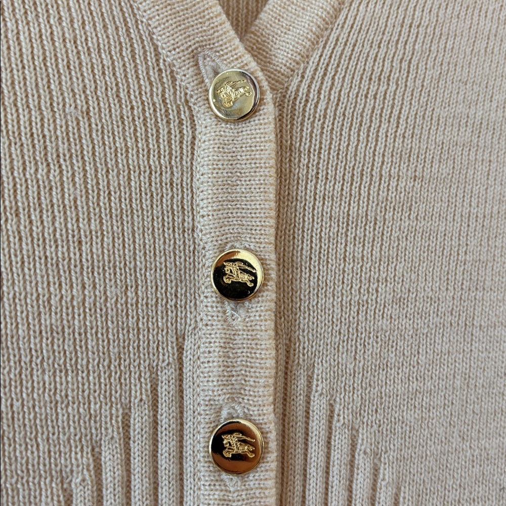 Vintage Burberry Ribbed Wool Cardigan Butter Yellow Tan Women's size Small‎ - Picture 4 of 8